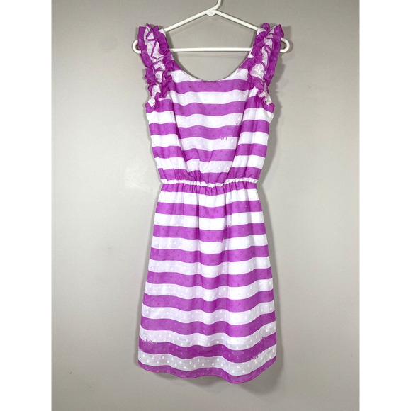 Lilly Pulitzer Danna Dress Purple White Striped Ruffle Straps Swiss Dot - Picture 2 of 8